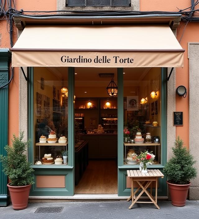 La facciata del negozio Giardino delle Torte nel caratteristico quartiere di Trastevere a Roma
